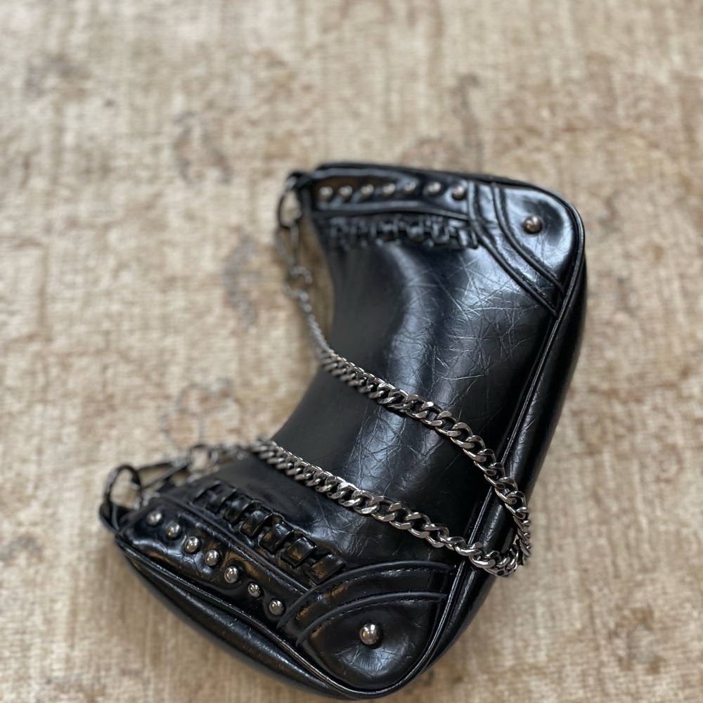 Elegant Black Studded Shoulder Bag - Picture 5 of 11